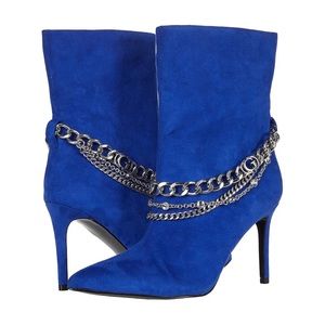 Guess Women’s Dasilda Boots Blue Faux Suede Ankle Chains